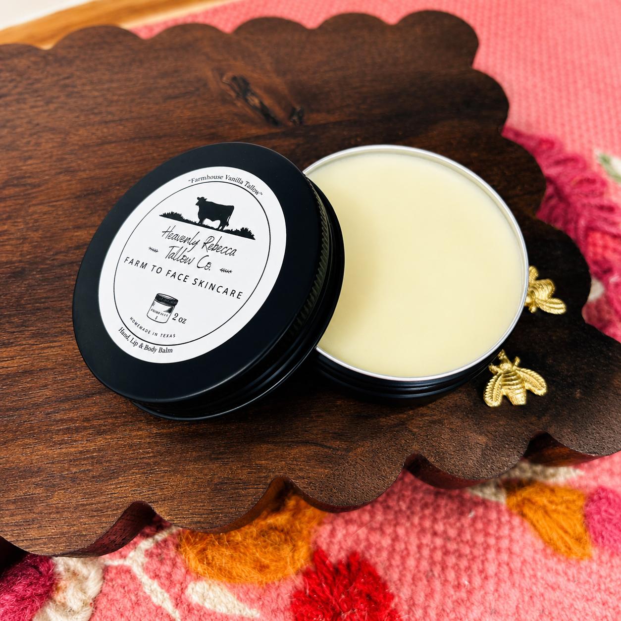 “Farmhouse Vanilla Tallow-” Hand, Lip & Body Balm 2oz tin can