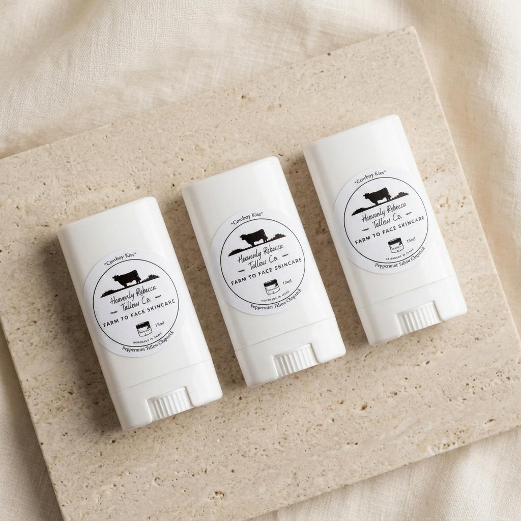 "Cowboy Kiss" Peppermint Tallow Chapstick- 15ml Plastic Oval Container