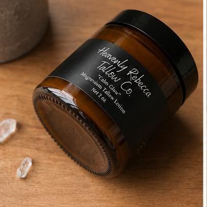 “Calm Glow” Magnesium Tallow Lotion-4oz Amber Glass Jar