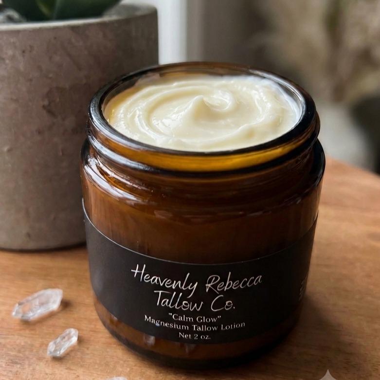 “Calm Glow” Magnesium Tallow Lotion-4oz Amber Glass Jar