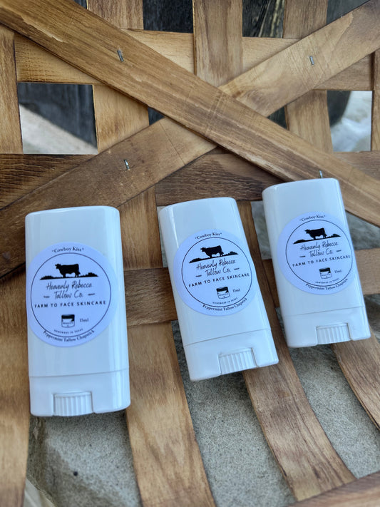 "Cowboy Kiss" Peppermint Tallow Chapstick- 15ml Plastic Oval Container