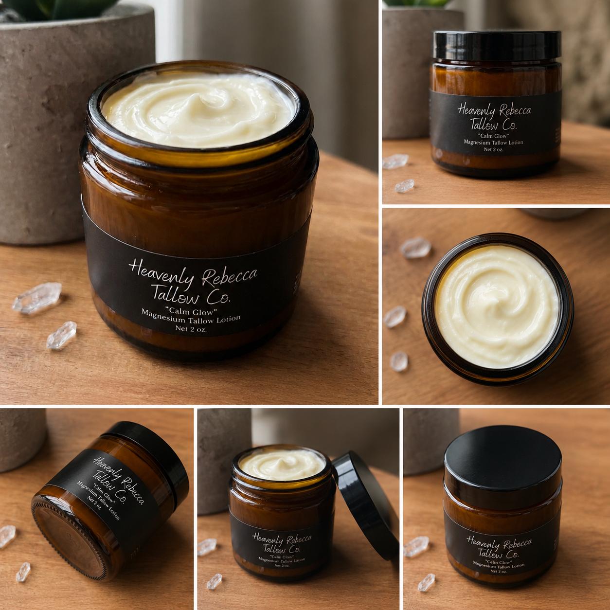“Calm Glow” Magnesium Tallow Lotion-4oz Amber Glass Jar