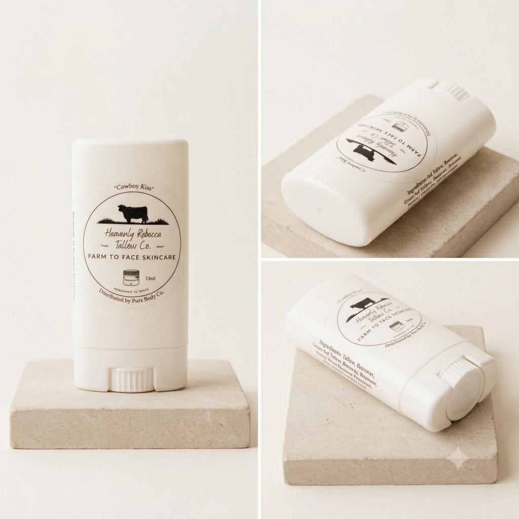 "Cowboy Kiss" Peppermint Tallow Chapstick- 15ml Plastic Oval Container