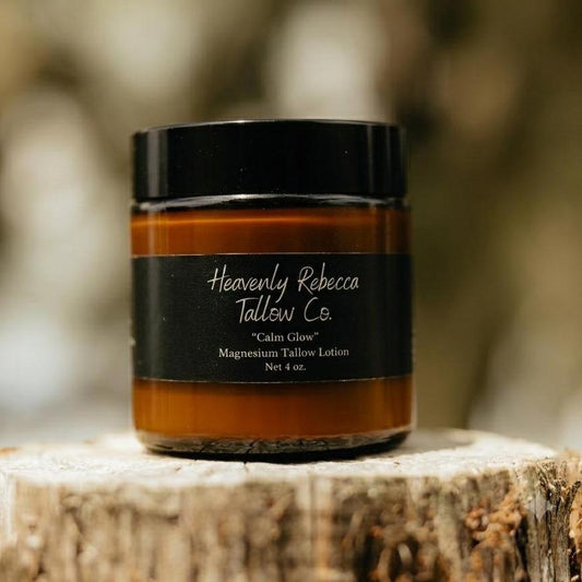 “Calm Glow” Magnesium Tallow Lotion-4oz Amber Glass Jar
